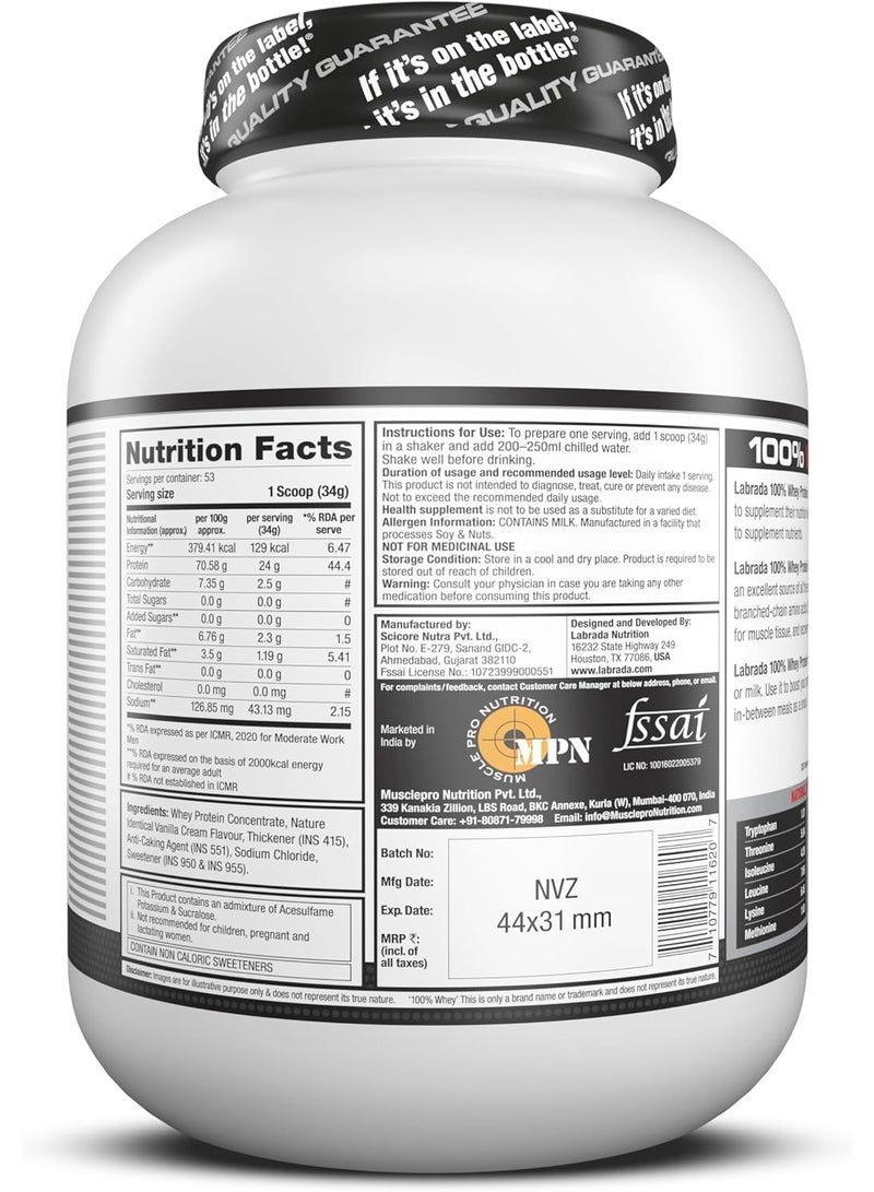 LABRADA 100% Whey Protein Powder Vanilla 4.13 lbs - Image 4